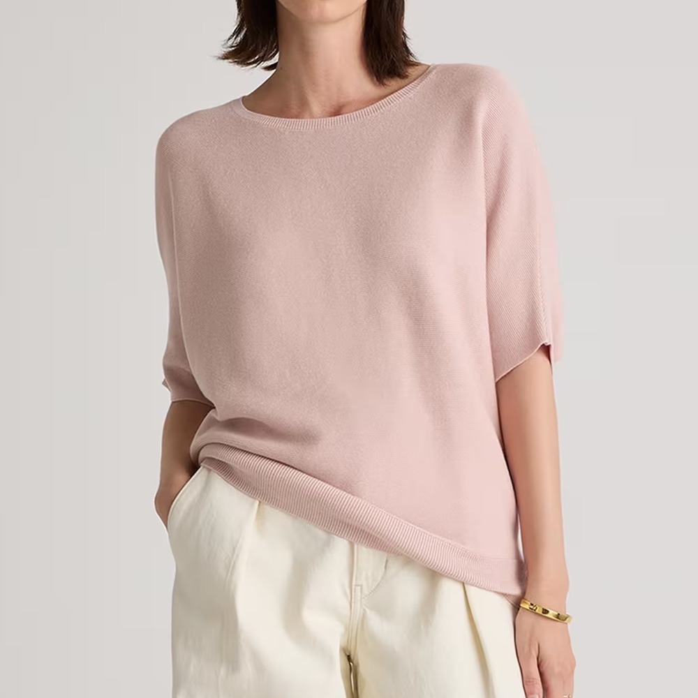 Quince Cotton Cashmere Link Stitch Dolman Sweater Sugar Stone - Small